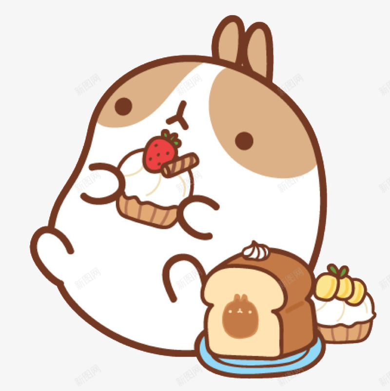 吃食物的兔兔png免抠素材_88icon https://88icon.com 兔兔 兔子简笔画 吐司 小兔子 糕点 花纹 蛋糕 褐色 食品 食物