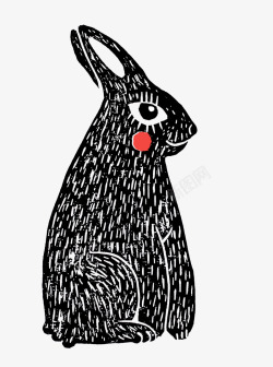 手绘卡通黑色文艺小兔子装饰图案素材