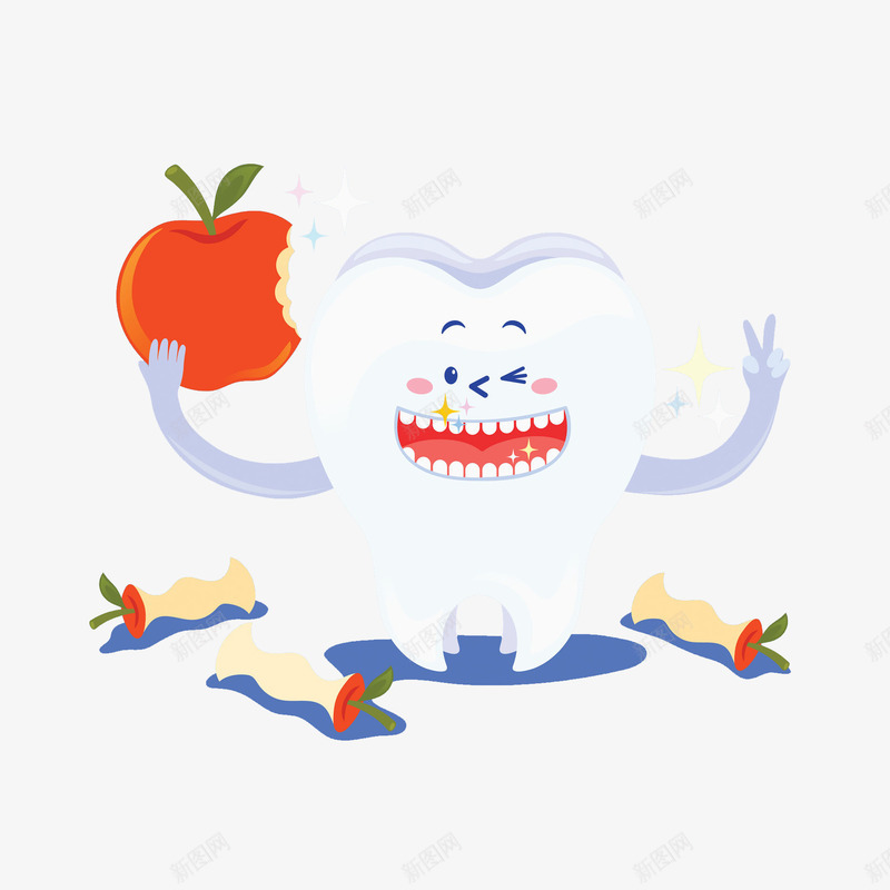 吃苹果的牙齿png免抠素材_88icon https://88icon.com 创意 手势 手绘卡通 牙齿 牙齿修护卡通图 白色 简约 苹果