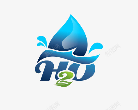 H2O蓝色水滴标志图标图标
