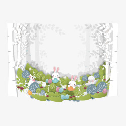 折纸风景画兔子图矢量图素材