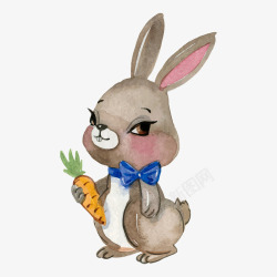 卡通灰色兔子拿着萝卜矢量图素材