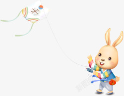 卡通手绘可爱兔子放风筝矢量图素材
