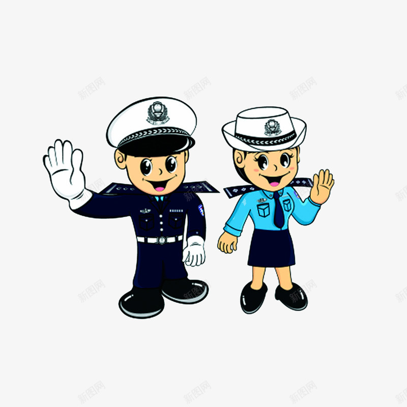 男女交警打招呼png免抠素材_88icon https://88icon.com 交警手势 卡通交警 卡通手绘 卡通礼貌