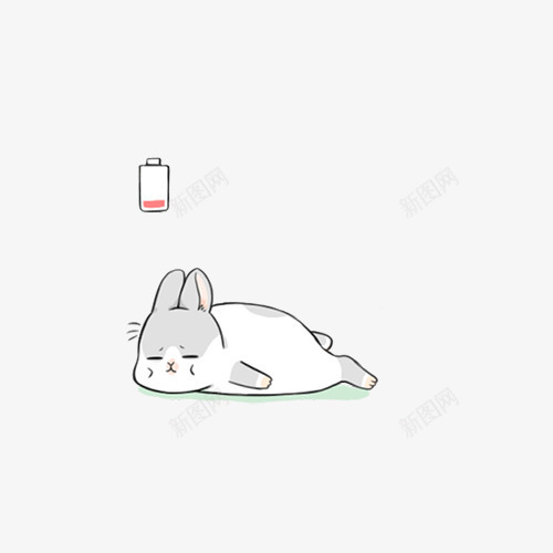 缺电的兔子png免抠素材_88icon https://88icon.com 卡通兔子 小兔子 手绘图 插图 电量不足 睡觉 缺电