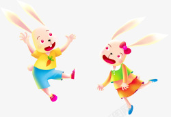 手绘跳舞的卡通兔子素材
