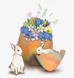 egg复活节手绘兔子与彩蛋主题高清图片