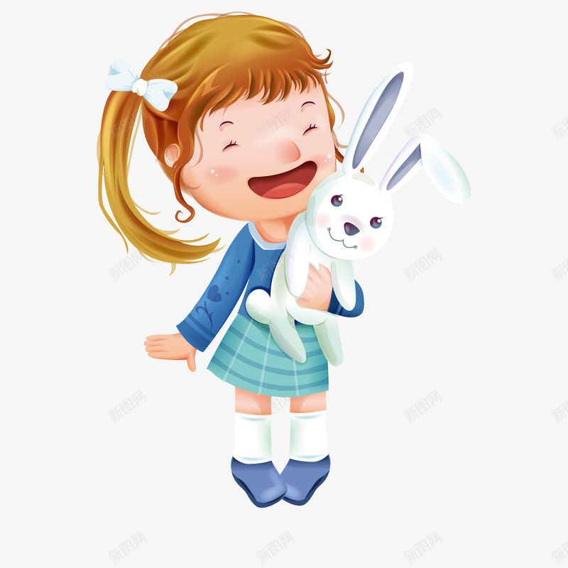 抱着小兔子的女孩矢量图ai免抠素材_88icon https://88icon.com 儿童生活节 动物 卡通 女孩 小兔子 笑容 矢量图
