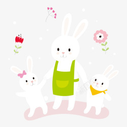 卡通可爱的兔子妈妈和兔宝宝矢量图素材