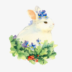 花丛背景图片小兔子藏花丛手绘片高清图片