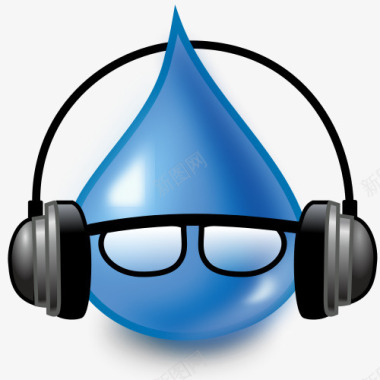 水滴小人戴耳机听音乐图标图标
