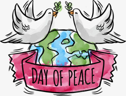 国际和平日标签水彩和平日飘带标签高清图片