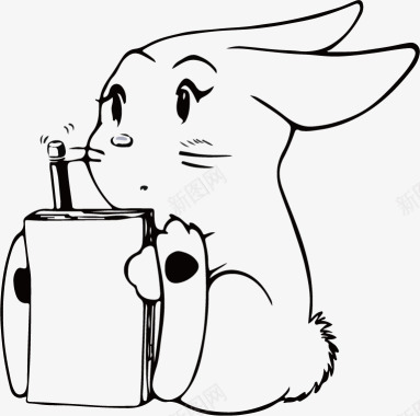 卡通简笔太阳喝饮料的小兔子简笔画图标图标