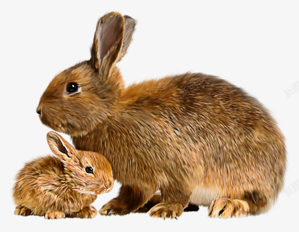 可爱棕色母子兔子实拍png免抠素材_88icon https://88icon.com 产品实物 可爱实拍 母子兔子 野兔