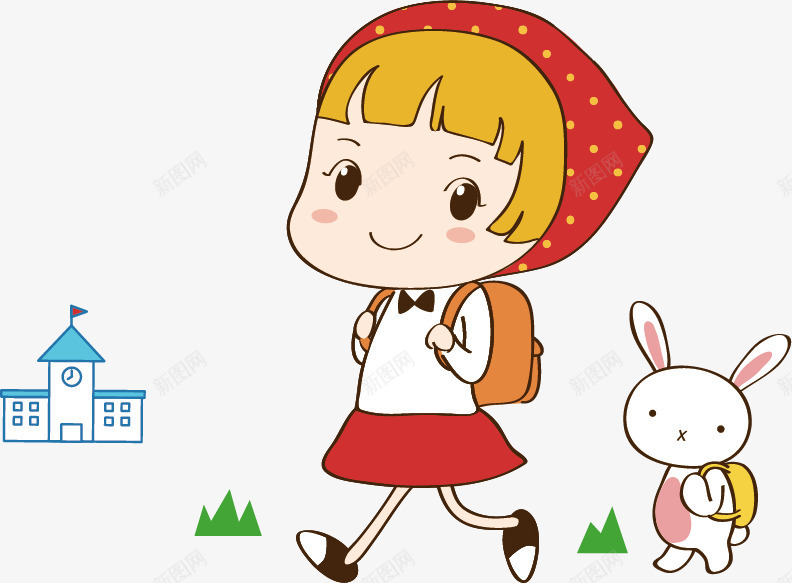 卡通png免抠素材_88icon https://88icon.com 上学 兔子 卡通 卡通人物 学校 小女孩 彩色 手绘