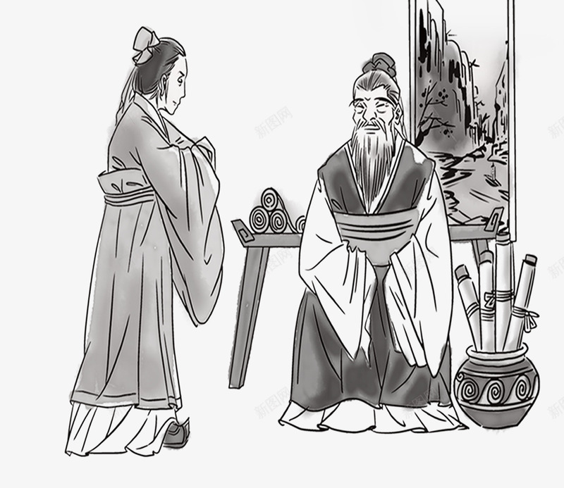 中国传统尊师漫画png免抠素材_88icon https://88icon.com 中国古代漫画 传统 历史漫画 教师 教师节 教师节漫画 老师