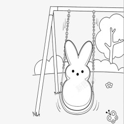 荡秋千的兔子卡通手绘线稿素材