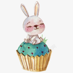 卡通手绘兔子与蛋糕素材