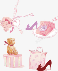 女性粉红色梦幻高跟鞋电话矢量图素材