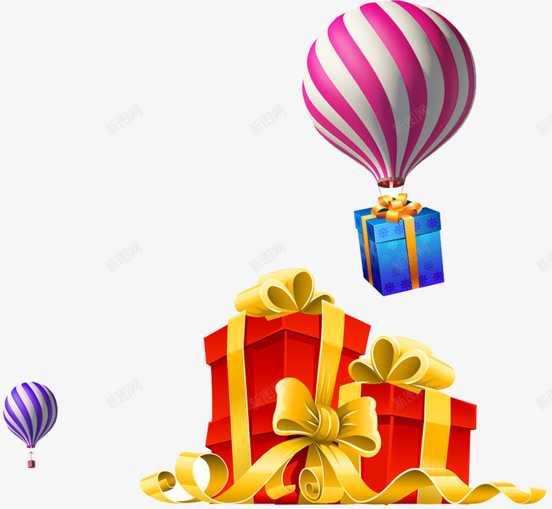 彩色卡通条纹礼物热气球png免抠素材_88icon https://88icon.com 卡通 彩色 条纹 热气球 礼物
