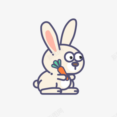 线稿白色兔子卡通图标矢量图图标