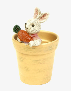 在花盆里的兔子抱胡萝卜素材