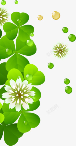 春天手绘水滴绿叶花朵素材