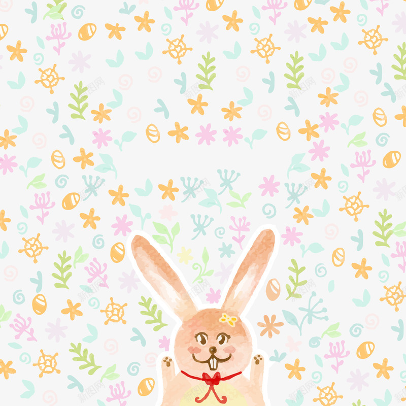 可爱兔子与花朵贺卡png免抠素材_88icon https://88icon.com 卡通小兔子 卡通花卉 彩色花朵 背景装饰