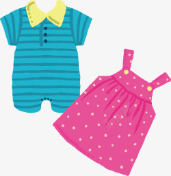 蓝色连脚裤粉红色裙子卡通可爱婴素材