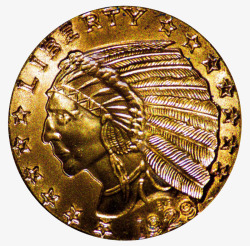 藏族金属铸造金色的五美元印度金币实物高清图片