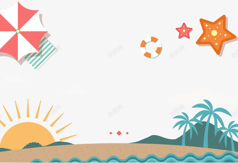 卡通创意夏季海滩背景psd免抠素材_88icon https://88icon.com 创意设计 卡通 夏季 太阳 插画 海报 海滩