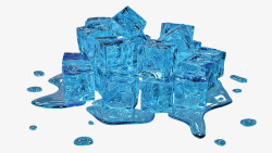 蓝色冰块融化水滩素材