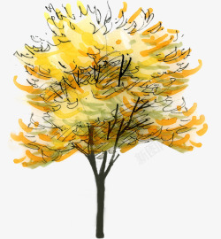 秋天的水彩黄色的树木素材