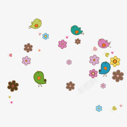 卡通小鸟花卉背景素材