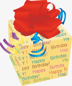 红色丝带卡通生日礼盒素材