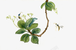 蓝色树枝彩绘蜜蜂素材