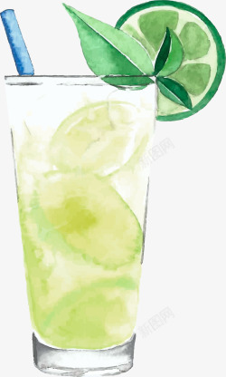 绿色水彩夏日饮品素材