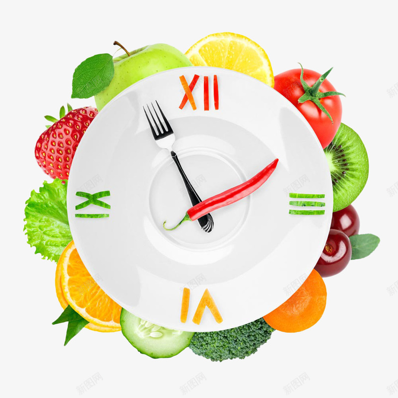水果蔬菜组合的时钟png免抠素材_88icon https://88icon.com 水果 组合的时钟素材 蔬菜