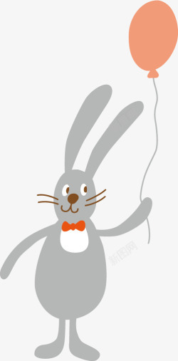 灰色手握汽球兔子卡通图素材