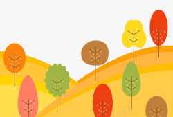 黄色卡通手绘秋天风景素材