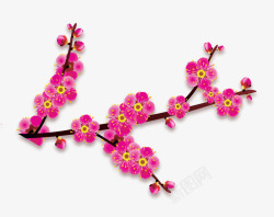 手绘桃花树枝装饰图案素材