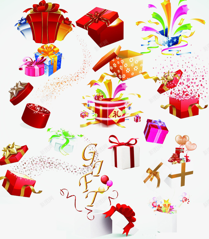 节日元素大组合png免抠素材_88icon https://88icon.com 庆贺 白色 礼盒 红色 节日