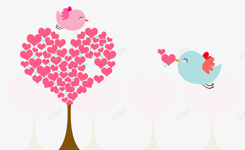 粉色爱情树与小鸟png免抠素材_88icon https://88icon.com 卡通 卡通元素 小鸟 爱心树 爱情鸟 粉色