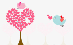 粉色爱情树与小鸟素材