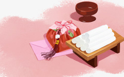 新年签祈福韩国传统插画高清图片