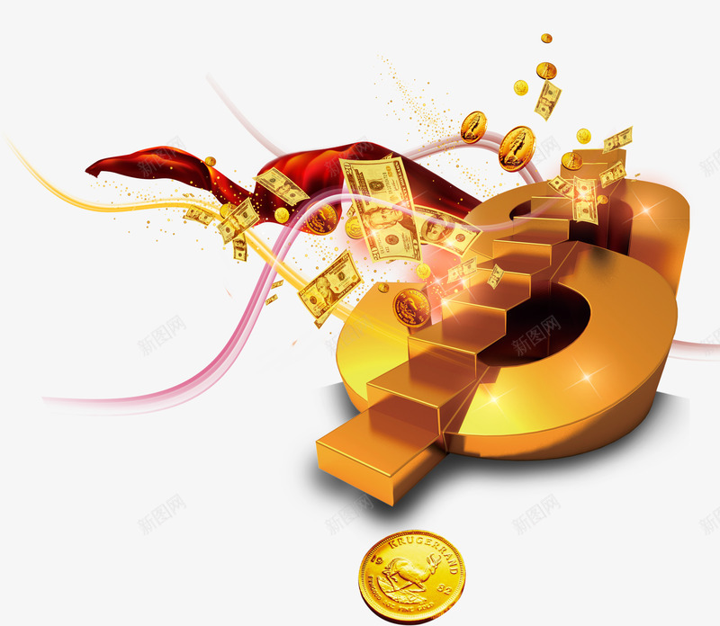 美元金币png免抠素材_88icon https://88icon.com 丝带 红色 美元 金币 金融 阶梯
