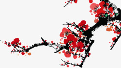 手绘中国风红梅树枝素材