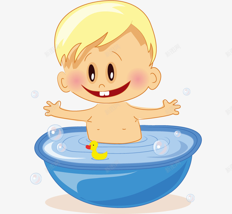 卡通男婴png免抠素材_88icon https://88icon.com 儿童 卡通手绘 婴儿 小黄鸭 泡泡 洗澡 浴盆 浴缸 漫画 玩具 男婴 男孩 男孩玩具 童趣 趴在浴缸边