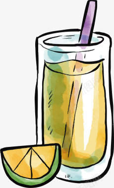 橙汁饮料杯水彩清凉夏日小元素饮料杯素矢量图图标图标
