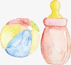 水彩水墨卡通婴儿用品奶瓶玩具素素材